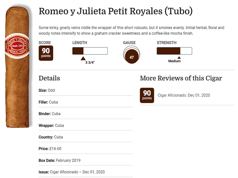 Chấm điểm Romeo y Julieta Petit Royales