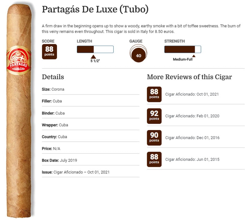 Danh gia Partagás De Luxe (Tubo)