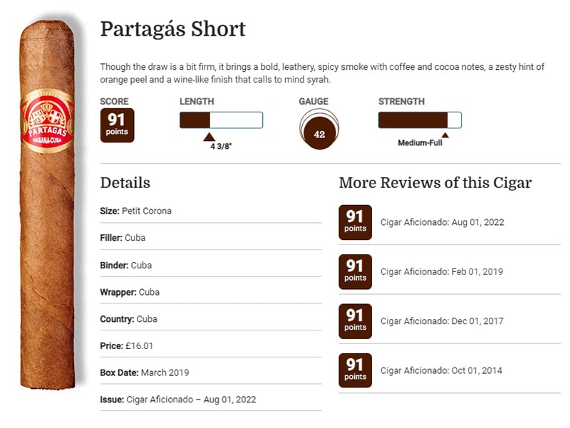 Danh gia Partagas Short