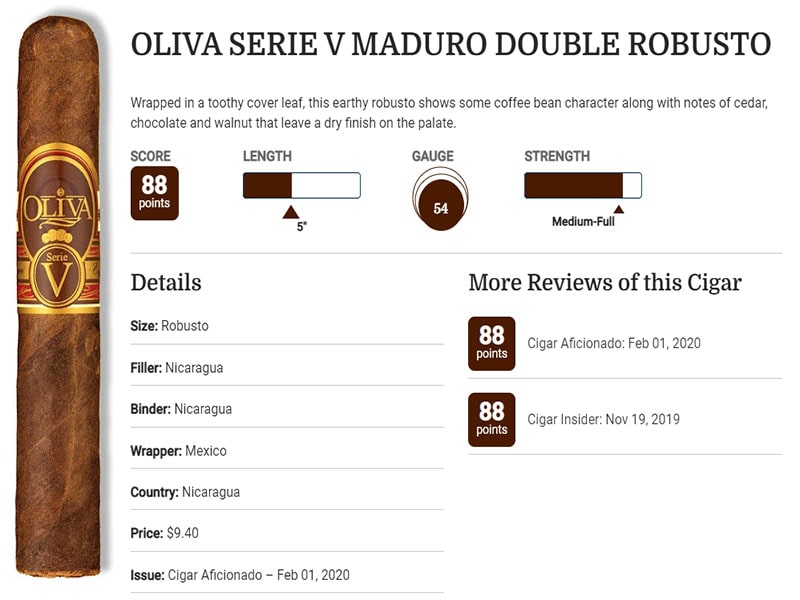 Chấm điểm về OLIVA SERIE V MADURO DOUBLE ROBUSTO