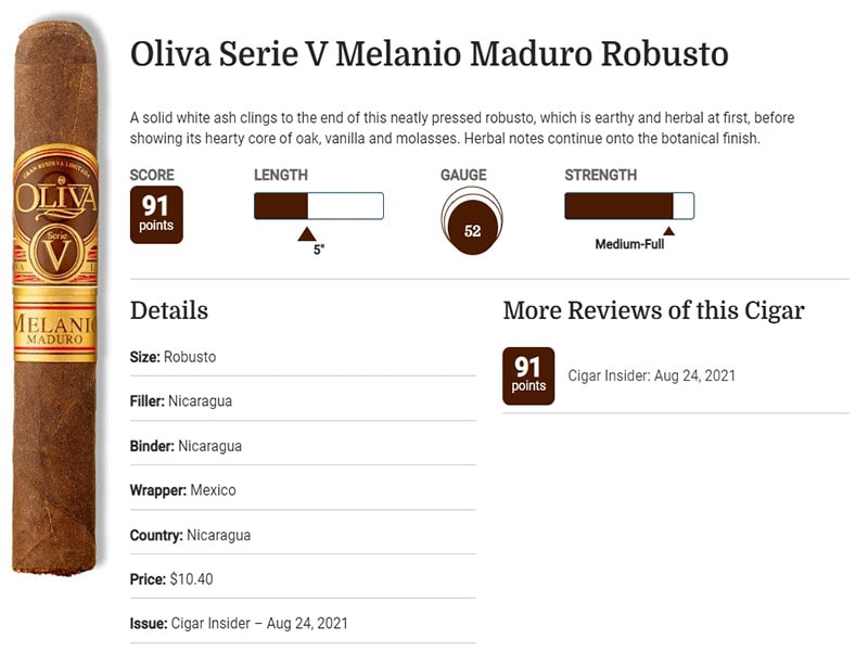 Chấm điểm về Oliva Serie V Melanio Maduro Robusto