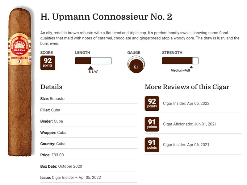 Chấm điểm về H. Upmann Connossieur No. 2