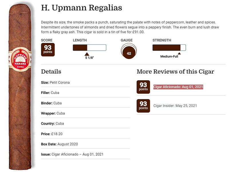 Chấm điểm về H. Upmann Regalias