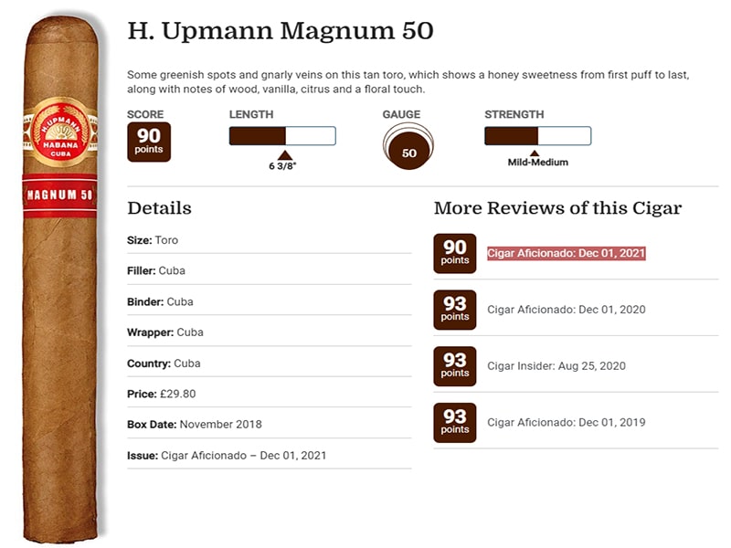chấm điểm xì gà Xì gà H.UpMann Magnum 50