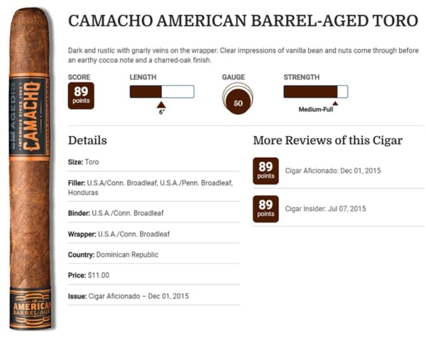 danh gia Hop xi ga Camacho American Barrel Aged Robusto