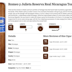 danh gia Romeo y julieta 1875 reserva real Nicaragua